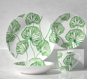 Ceramic 16-Piece Dinnerware Set -green lotus leaf