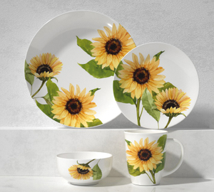 Ceramic 16-Piece Dinnerware Set -Ink Sunflower