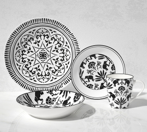 16-Piece Ceramic Dinnerware Set-Tropical black