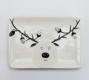 Christmas Fawn Head Rectangular Plate