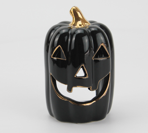 Black Halloween Ceramic Series-Golden Text Pumpkin Candle Holder 2