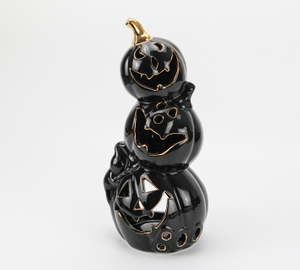 Black Halloween Ceramic Series-Golden Text Pumpkin Candle Holder 6