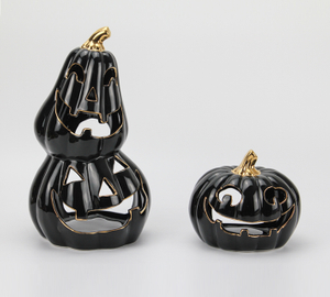 Black Halloween Ceramic Series-Golden Text Pumpkin Candle Holder 5