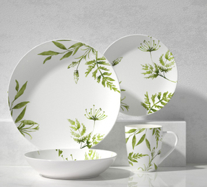 Ceramic 16-Piece Dinnerware Set -green watercolor leaves