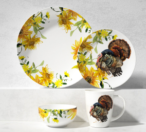 Ceramic 16-Piece Dinnerware Set -Turkey and Sunflowers