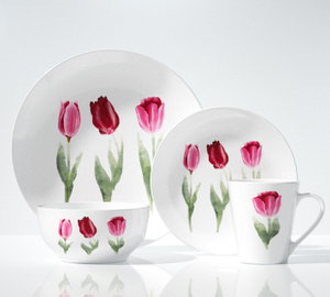 16-Piece Ceramic Dinnerware Set -Watercolor tulips