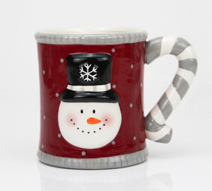 Christmas red background three-dimensional snowman mug