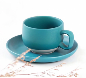 Lake blue coffee cup and saucer