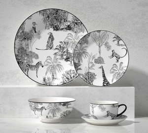 20-Piece Ceramic Dinnerware Set - black toned rainforest