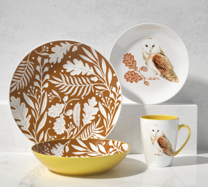 Ceramic 16-Piece Dinnerware Set -barn eagle&oak leaf