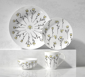 Ceramic 16-Piece Dinnerware Set -Blossoms and little bees