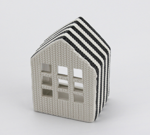 Black and white embossed small house shape candle holder-2