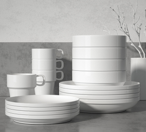 Wide-edge stacked white porcelain tableware