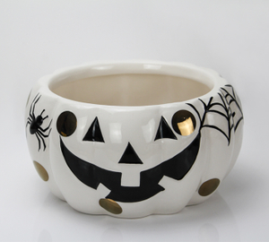 Halloween ceramic white big pumpkin soup pot