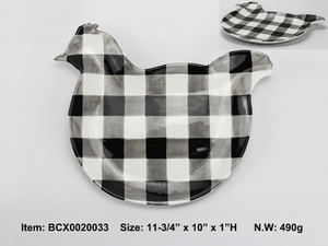 Black and white lattice farm tableware series-black lattice hen plate
