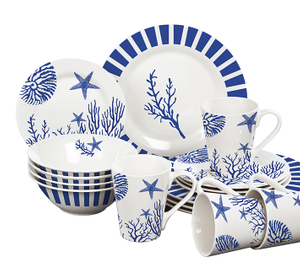 Blue coral Ceramic 16-Piece Dinnerware Set 