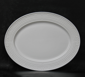 Pure white embossed series-Oval flat plate