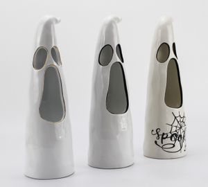 White ceramic ghost candle holder series