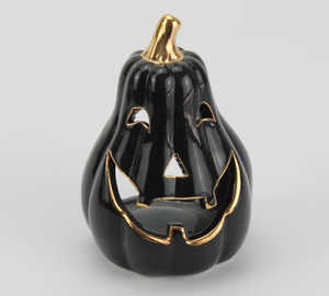 Black Halloween Ceramic Series-Golden Text Pumpkin Candle Holder 1
