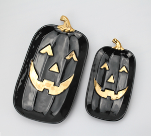 Black Halloween Ceramic Series-Long Pumpkin Plate