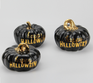 Black Halloween Ceramic Series-Golden Text Pumpkin Decoration