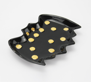 Black Halloween Ceramic Series-Golden Dot Bat Plate