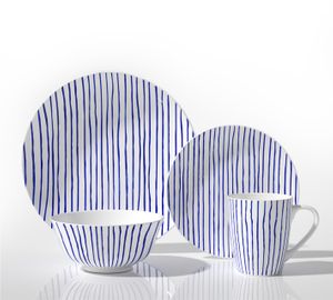 16-Piece Ceramic Dinnerware Set-Blue stripes