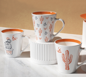 Three sets of cactus mugs