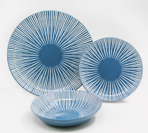 Blue radiation pattern Reactive Glaze Stoneware 16-Piece Dinnerware Set