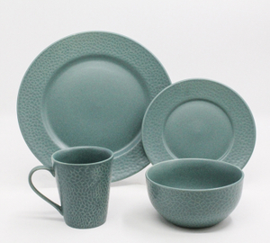 New Green Reactive Glaze Stoneware 16-Piece Dinnerware Set