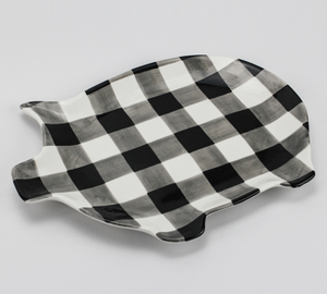 Black and white grid farm tableware series-black grid piggy plate