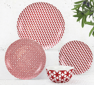 Red geometric pattern 16-piece Tableware set