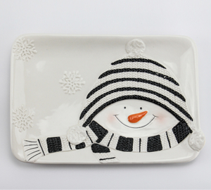 Embossed Christmas Snowman Rectangular Plate