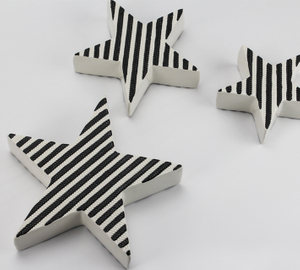 Black and white embossed striped five-pointed star shape decorative ornaments