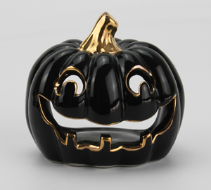Black Halloween Ceramic Series-Golden Text Pumpkin Candle Holder 4