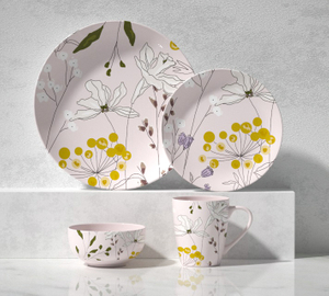 16-Piece Ceramic Dinnerware Set - pink spring