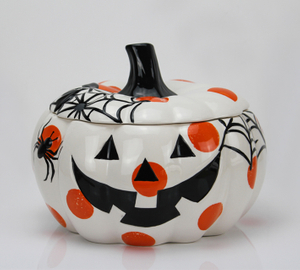 Halloween ceramic white big pumpkin soup pot with lid