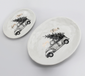 Christmas truck pattern tableware series-oval plate