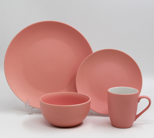 16-piece matte pink ceramic set