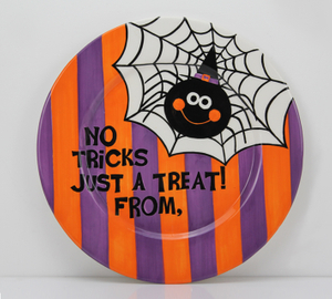 Spider pattern orange and purple stripes round plate
