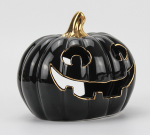 Black Halloween Ceramic Series-Golden Text Pumpkin Candle Holder 3