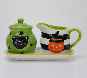 Halloween color stripe pattern sugar bowl with milk can