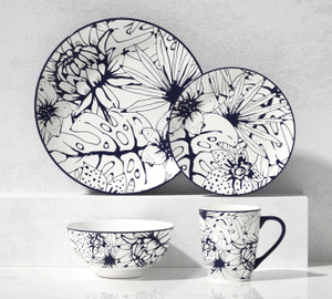 16-Piece Ceramic Dinnerware Set -Machine printed tropical