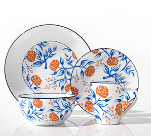 16-Piece Ceramic Dinnerware Set -Two color process imprint/Flower pattern
