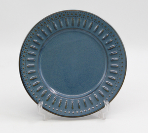 Green embossed active glaze pottery plate